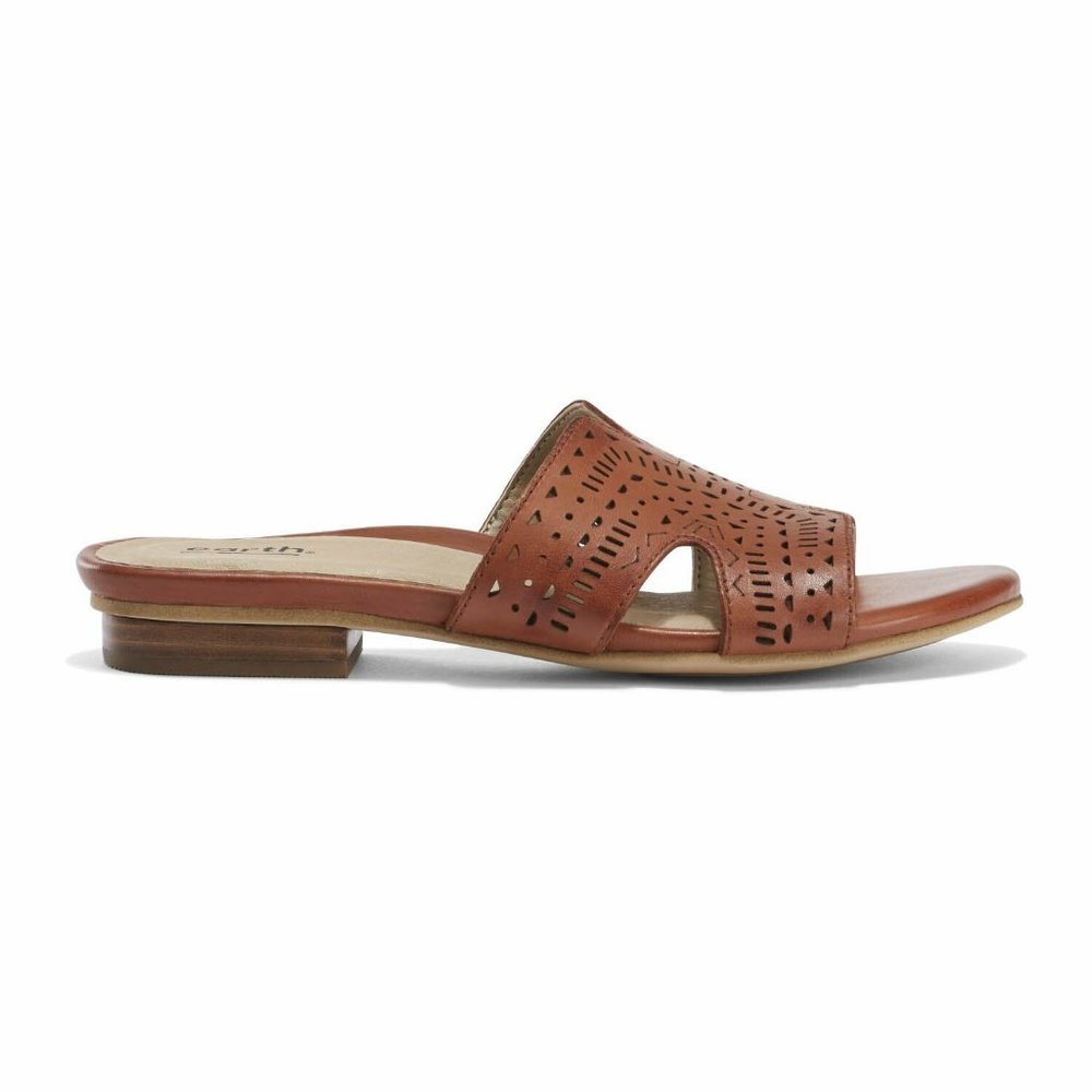 Earth Womens Mykonos Torlos Leather Slide Sandal -- Burnt Brick NEW - Picture 2 of 6